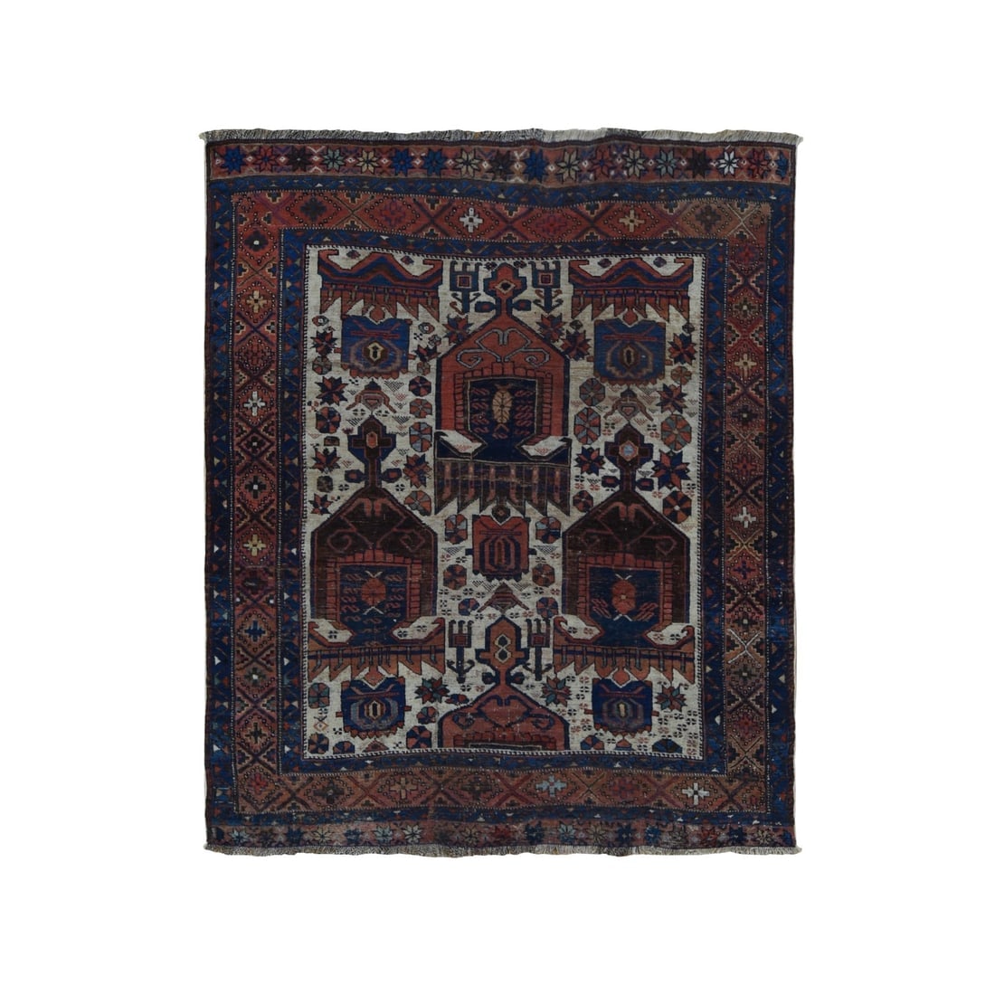Prismatic Red, Antique Persian Afshar, Hand Knotted Pure Wool Rug: Title: Prismatic Red, Antique Persian Afshar, Hand Knotted Pure Wool Rug Description: This is a truly genuine one-of-a-kind. It has been Knotted for months and months in the centuries-old weaving craf