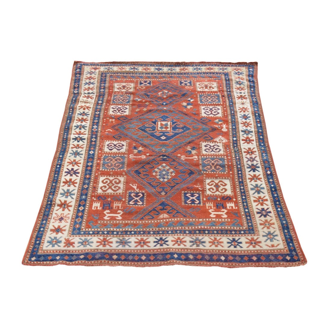 Red Hand Knotted Antique Caucasian Kazak Geometric Design All Wool Rug: Title: Red Hand Knotted Antique Caucasian Kazak Geometric Design All Wool Rug Description:This is a truly genuine one-of-a-kind. It has been Knotted for months and months in the centuries-old weaving