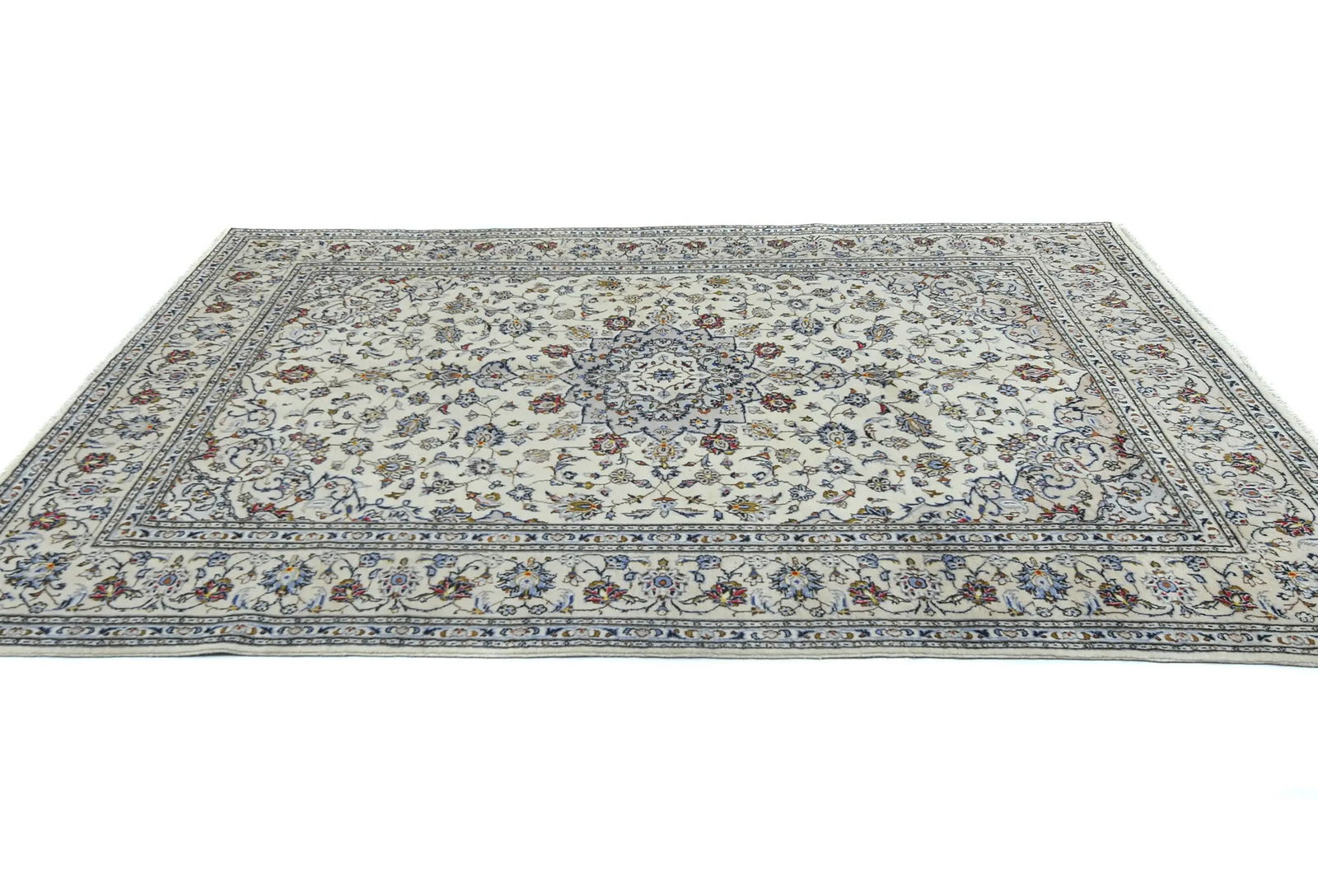 Vintage Cream Traditional 6'5X9'4 Kashan Persian Rug - 4