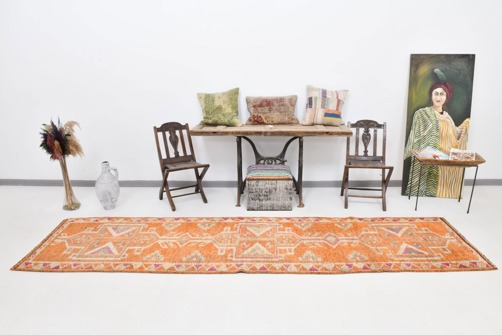 3'0'' x 11'11'' Handmade Vintage Wool Rug - 22058 - 2