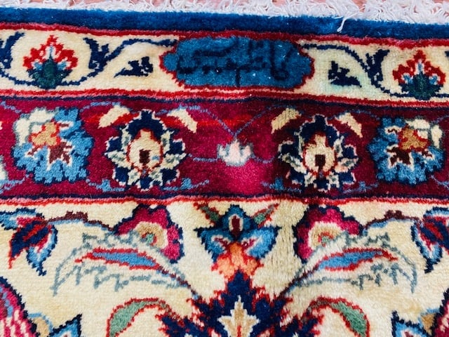 Singed Antique persian Yazd Kirman Rug-3491 - 9