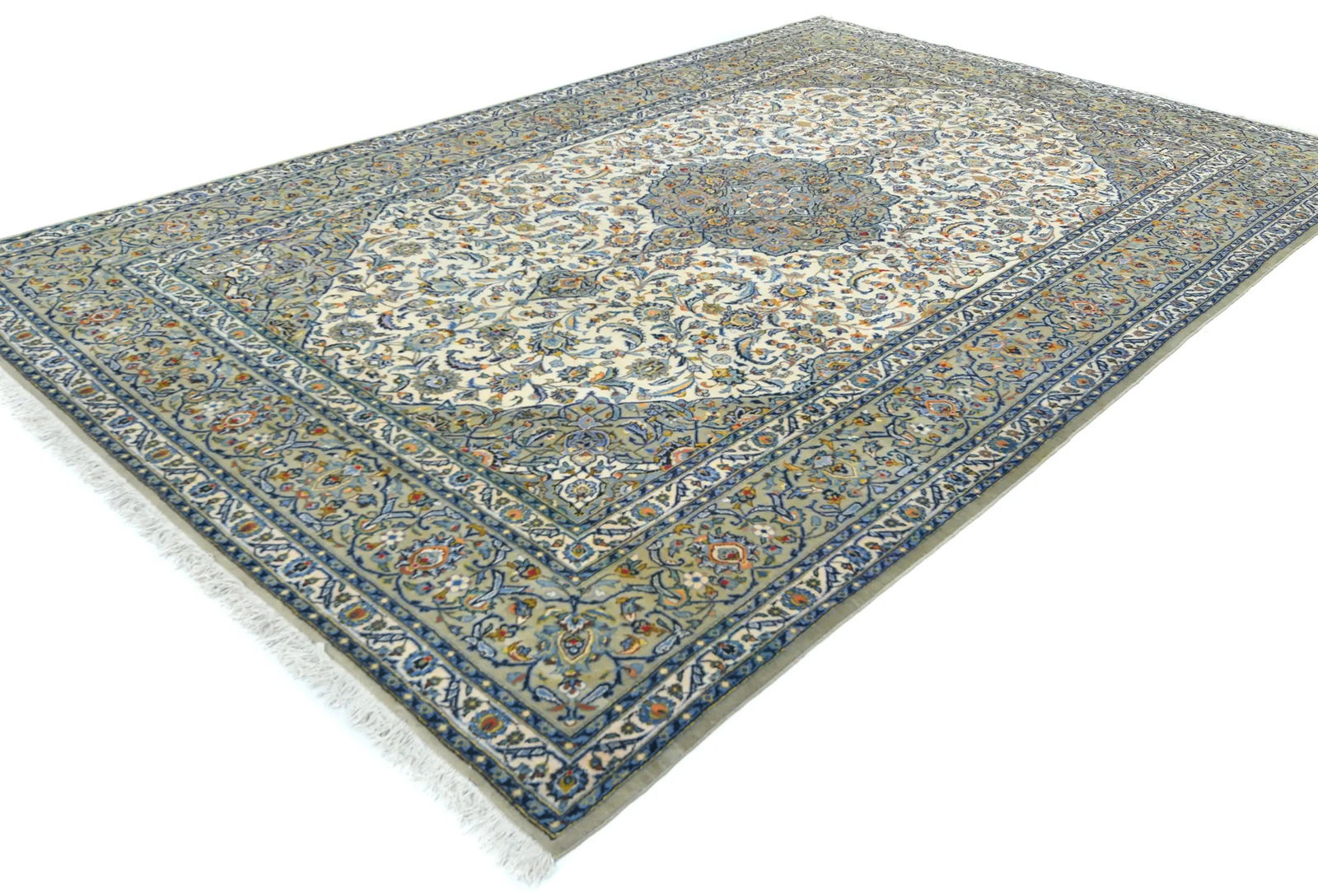 Semi Antique Cream Traditional 7X11 Kashan Persian Rug - 3