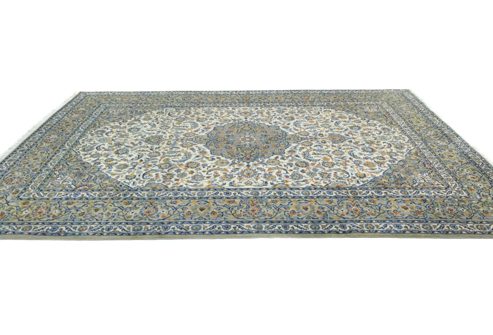 Semi Antique Cream Traditional 7X11 Kashan Persian Rug - 4