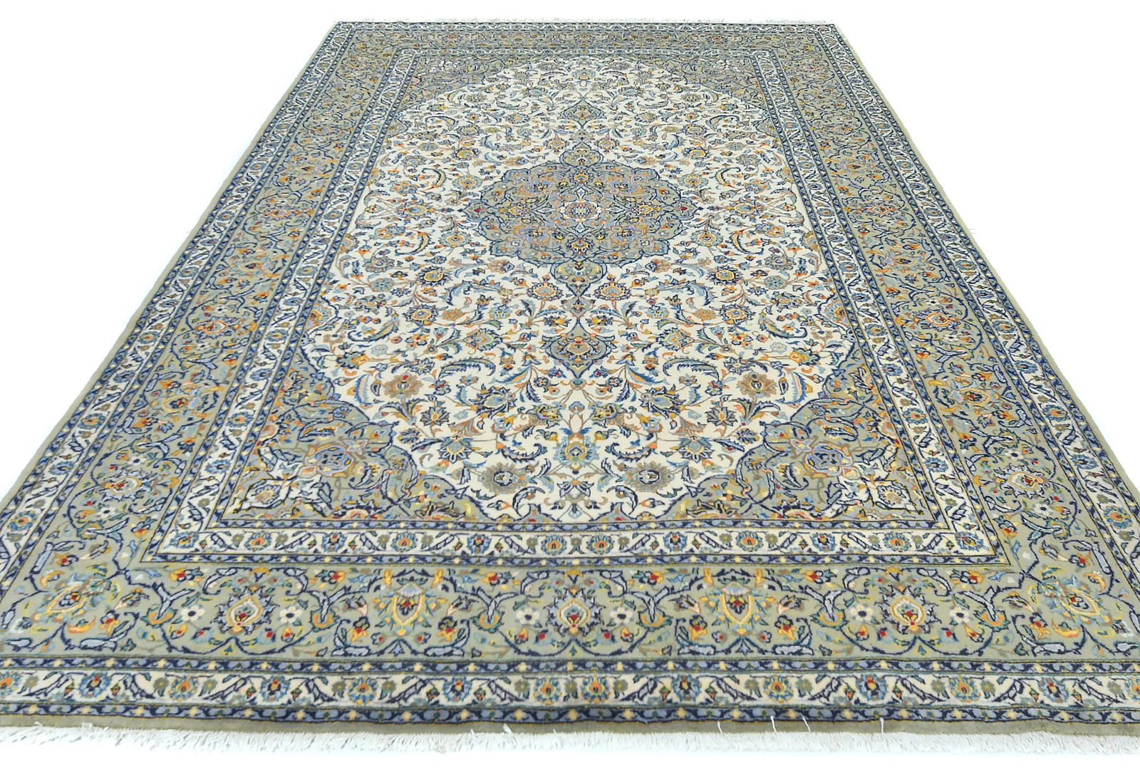 Semi Antique Cream Traditional 7X11 Kashan Persian Rug - 9