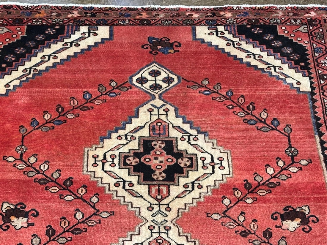 Hand Knotted Persian Saveh Red Geometric Wool Vintage Oriental Area Rug 4'7" x 6'6" - 6