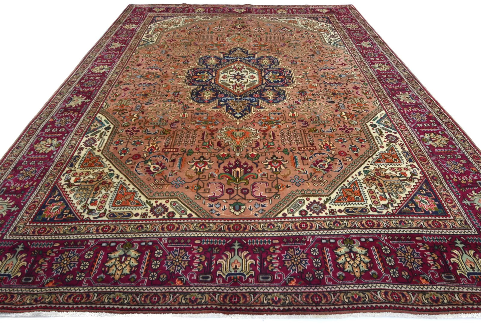 Vintage Rusty Beige Floral Traditional 10X13 Tabriz Persian Rug - 2