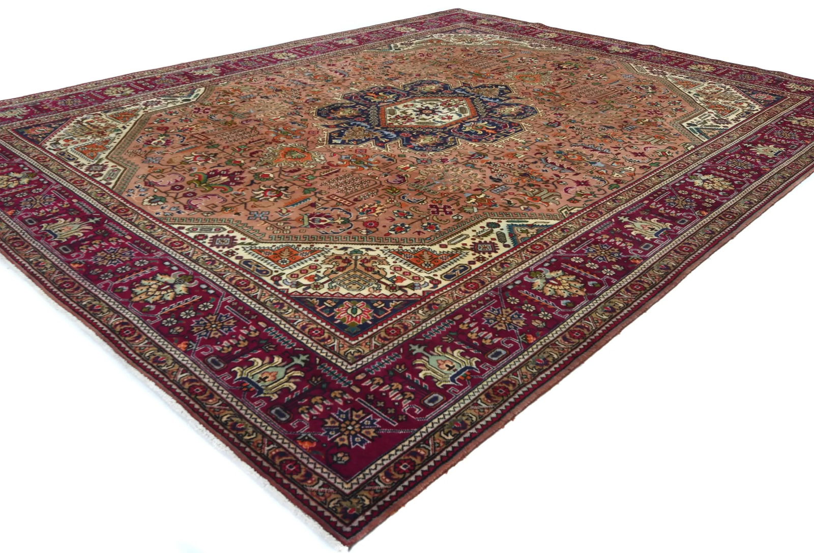 Vintage Rusty Beige Floral Traditional 10X13 Tabriz Persian Rug - 3