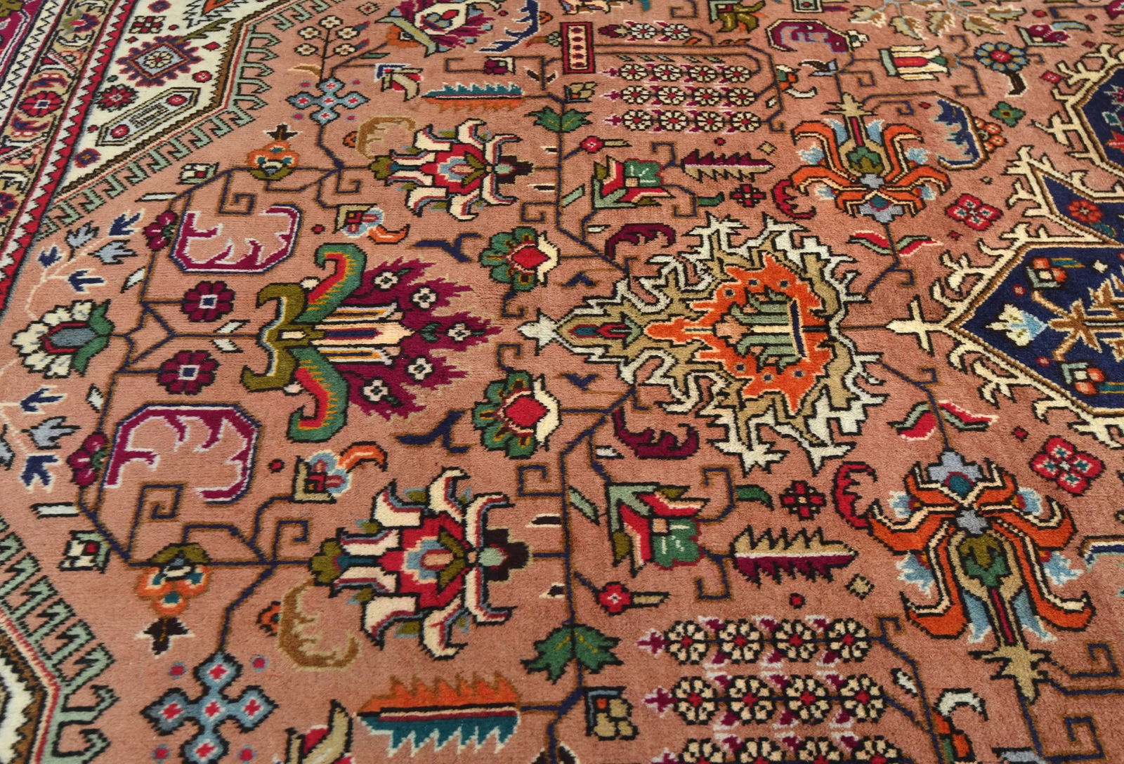 Vintage Rusty Beige Floral Traditional 10X13 Tabriz Persian Rug - 6