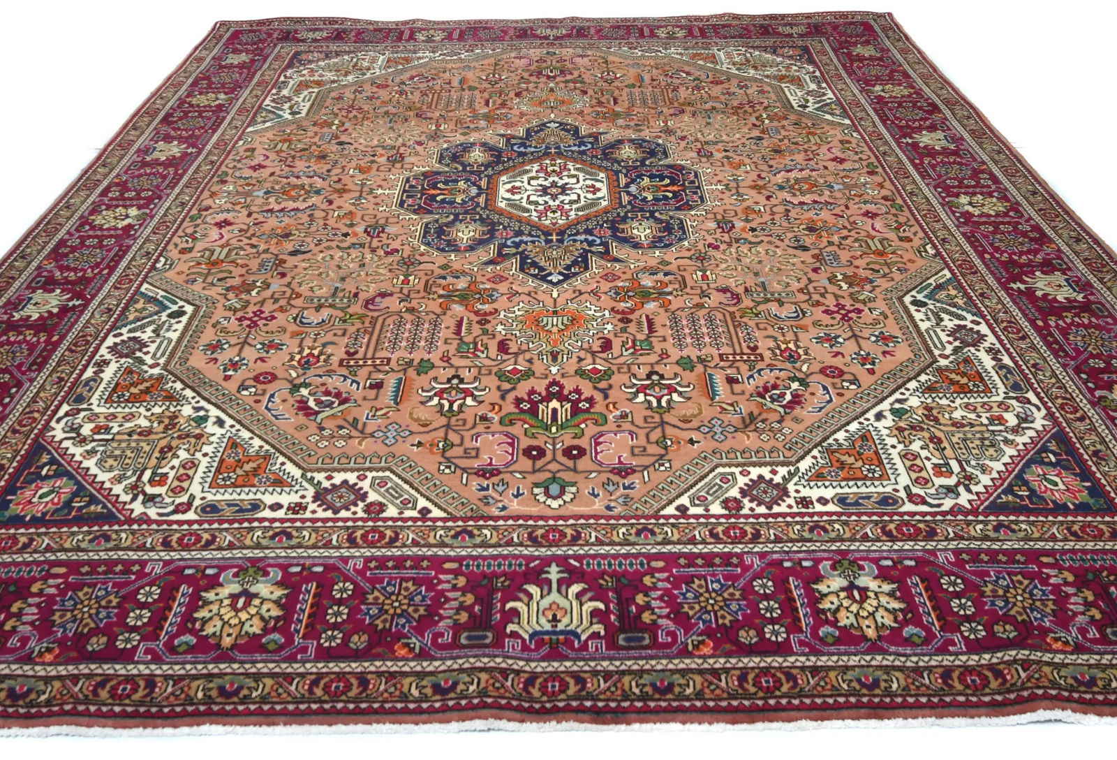 Vintage Rusty Beige Floral Traditional 10X13 Tabriz Persian Rug - 9