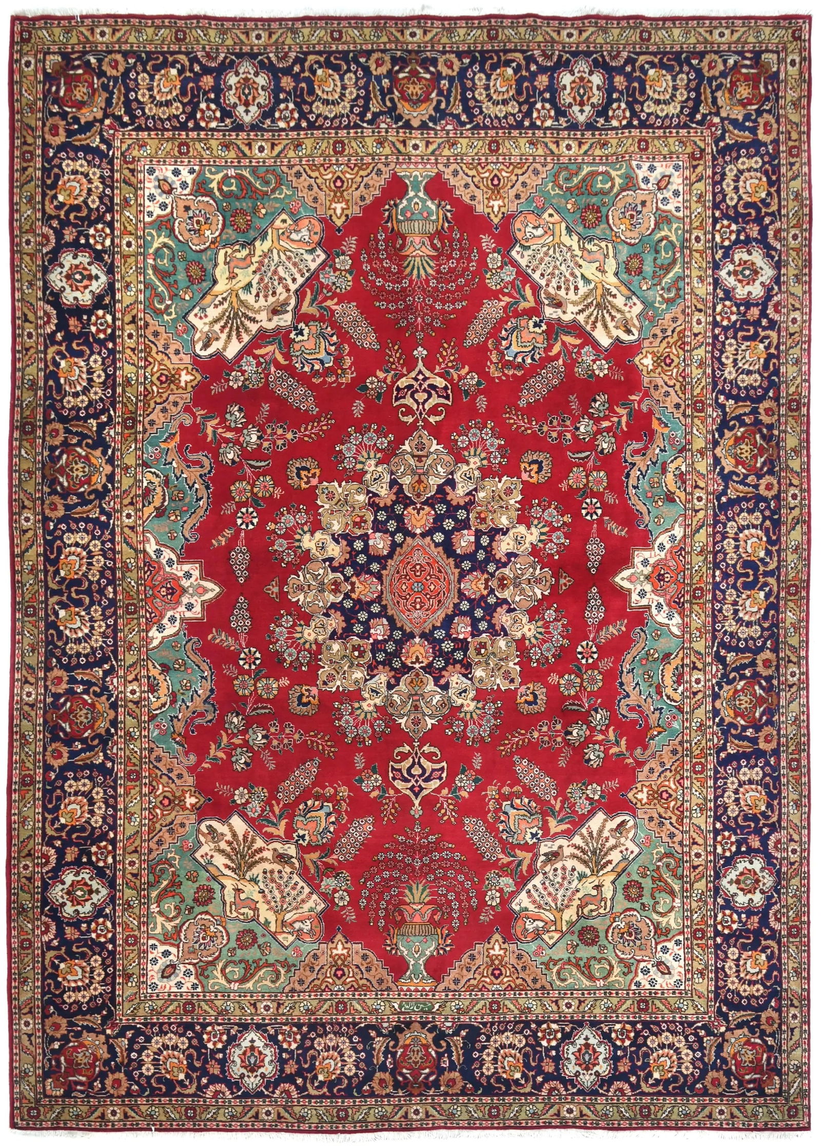 Vintage Red Floral Traditional 9'3X12'9 Tabriz Persian Rug (1 of 13)
