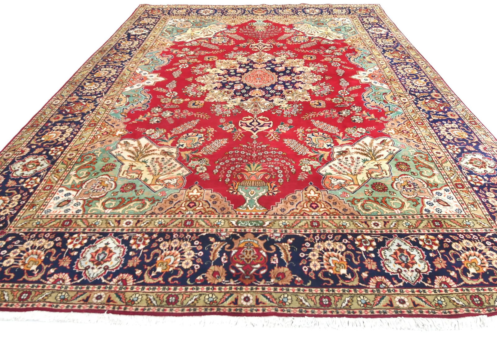 Vintage Red Floral Traditional 9'3X12'9 Tabriz Persian Rug - 2