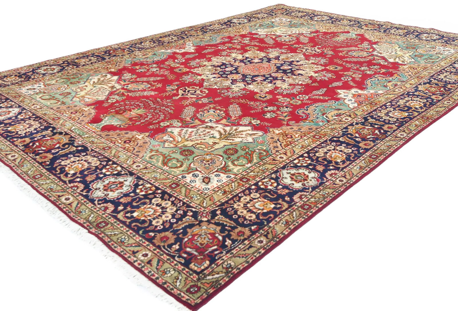 Vintage Red Floral Traditional 9'3X12'9 Tabriz Persian Rug - 3