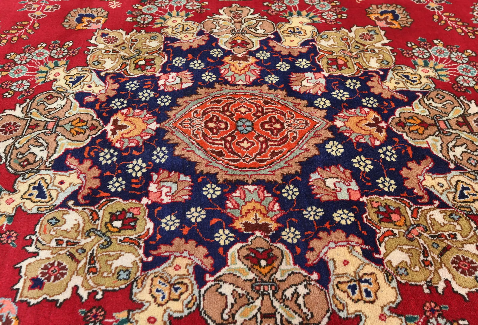 Vintage Red Floral Traditional 9'3X12'9 Tabriz Persian Rug - 5