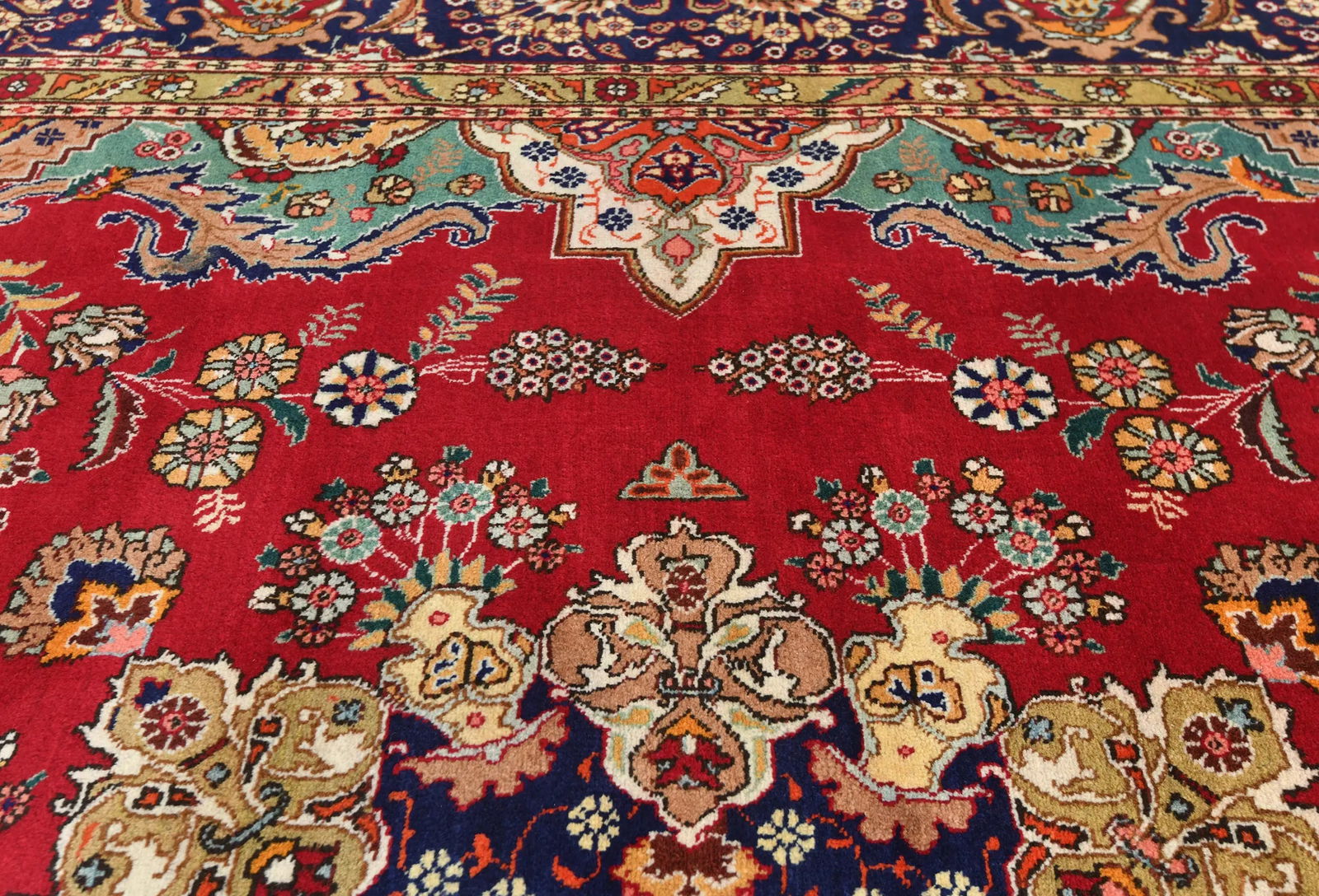 Vintage Red Floral Traditional 9'3X12'9 Tabriz Persian Rug - 7