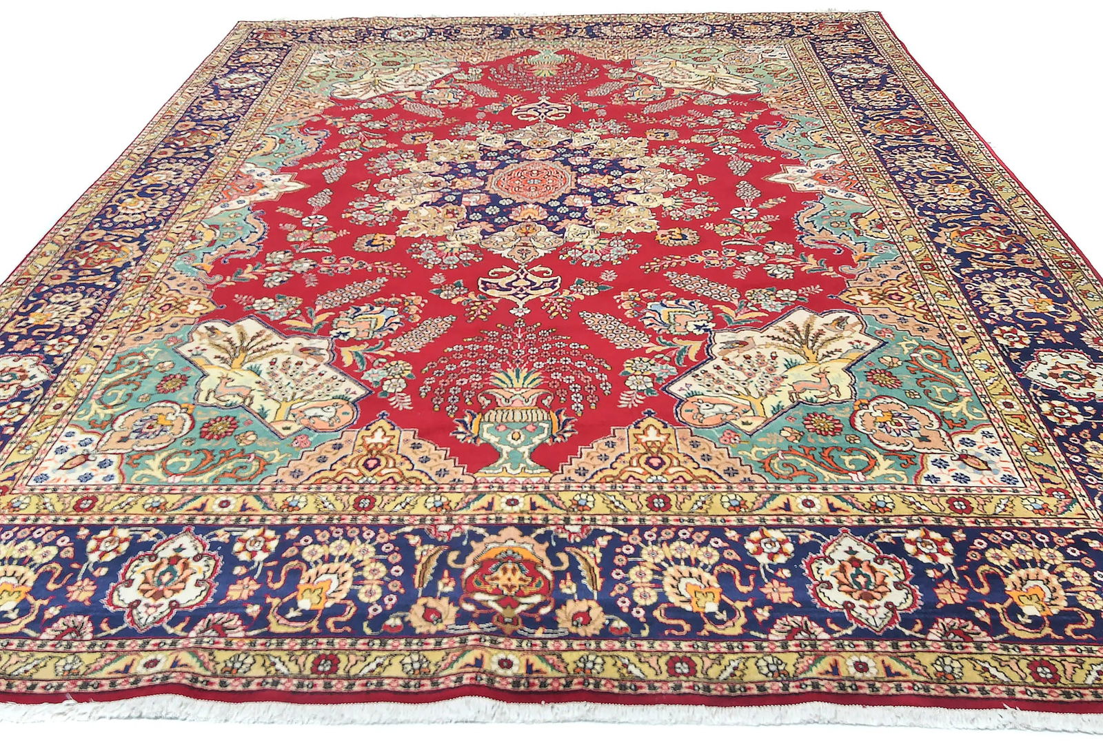 Vintage Red Floral Traditional 9'3X12'9 Tabriz Persian Rug - 9