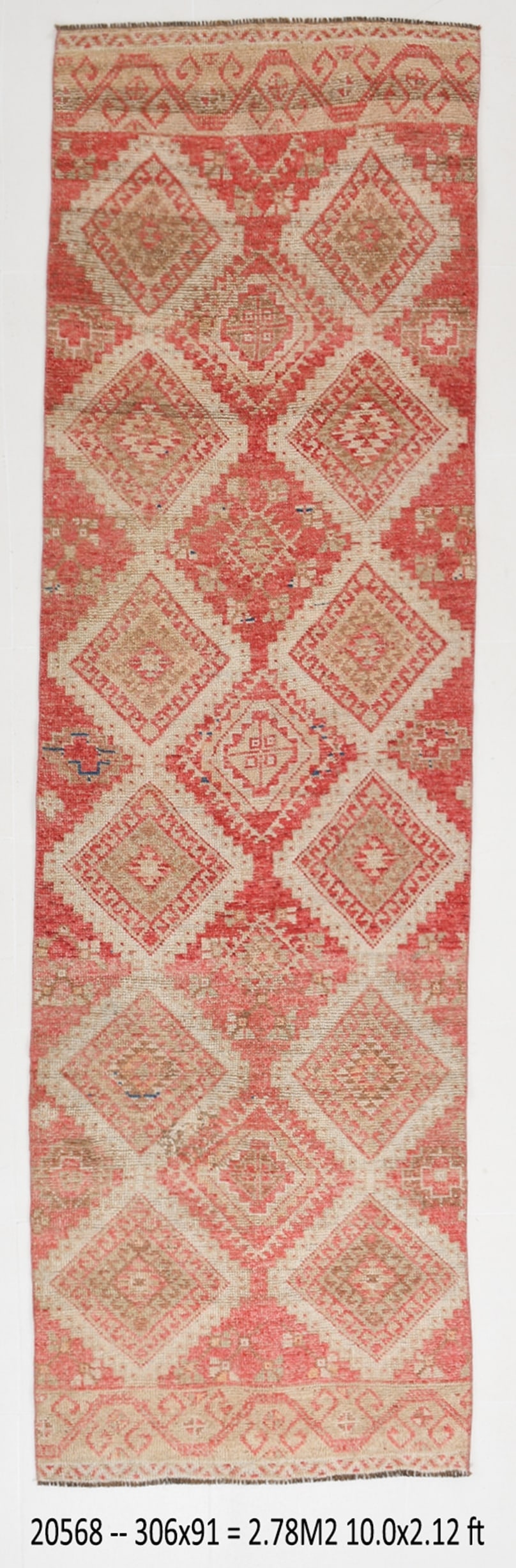 2'11'' x 10'0'' Turkish Vintage Runner Rug - 20568: Title: 2'11'' x 10'0'' Turkish Vintage Runner Rug - 20568 Description:2'11'' x 10'0'' Turkish Vintage Runner Rug - 20568 Origin:Turkiye Date/Period:1960-90 Materials:Wool,Cotton Dimension:2'11''x10'0'