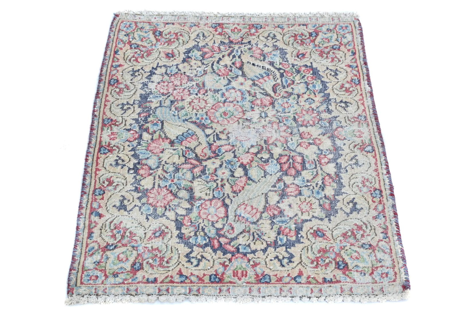 Semi Antique Muted Floral 1'7X2'3 Distressed Oriental Rug - 10
