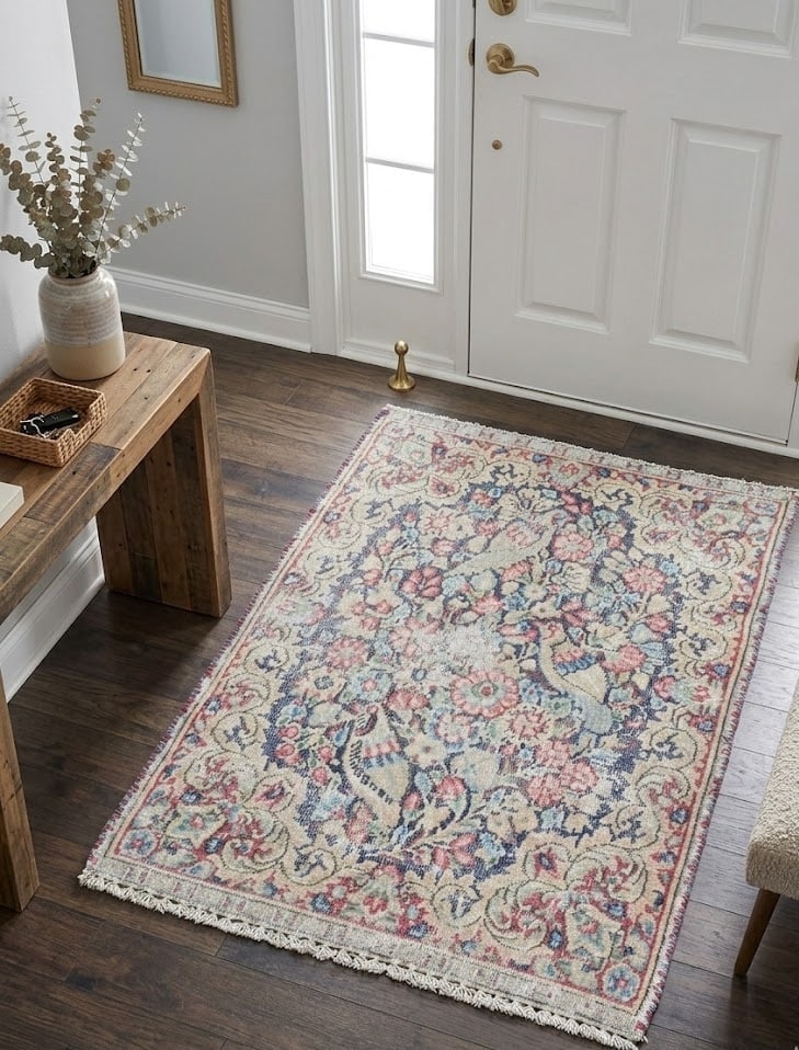 Semi Antique Muted Floral 1'7X2'3 Distressed Oriental Rug - 2