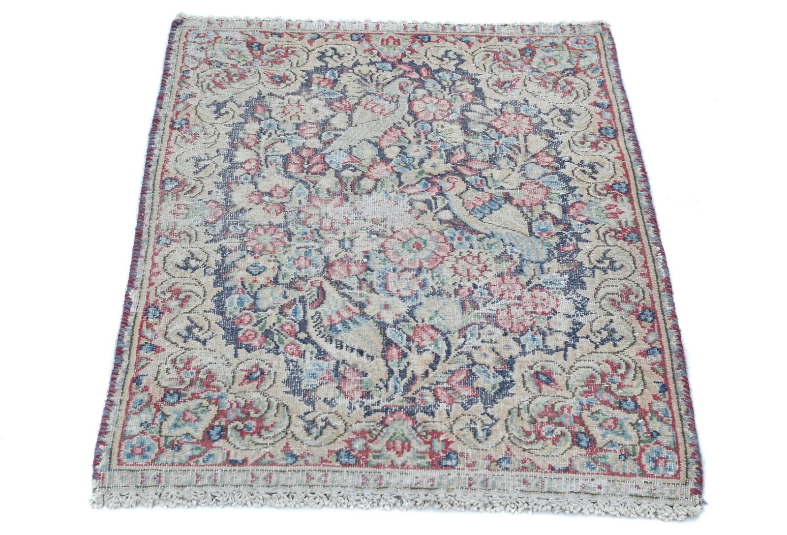 Semi Antique Muted Floral 1'7X2'3 Distressed Oriental Rug - 3