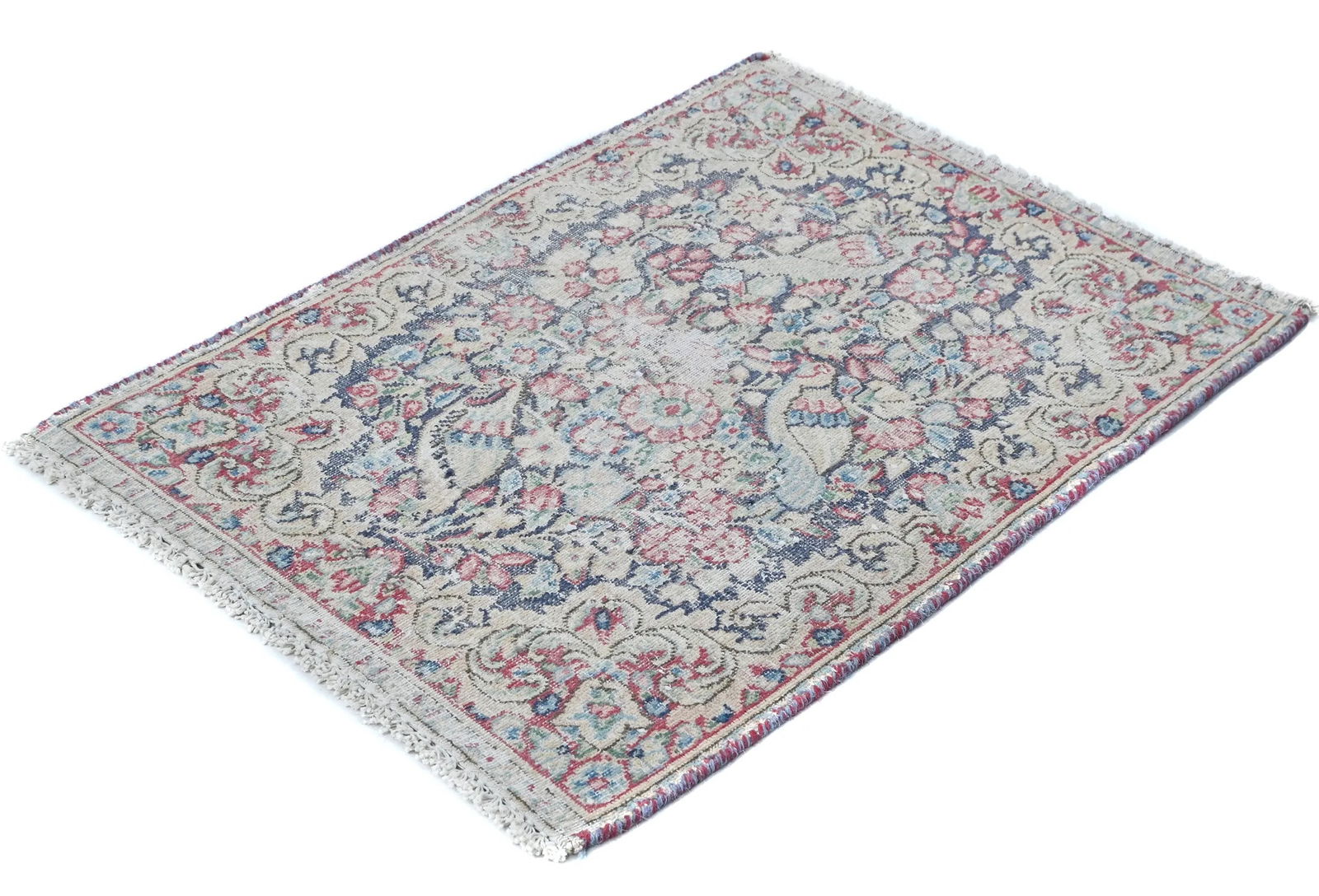 Semi Antique Muted Floral 1'7X2'3 Distressed Oriental Rug - 4