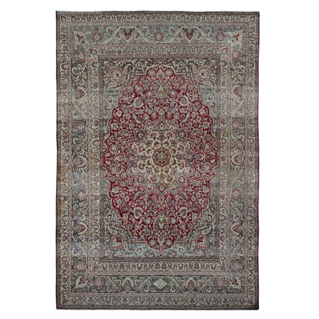 Red, Antique Persian Khorasan, Hand Knotted, Pure Wool Rug: Title: Red, Antique Persian Khorasan, Hand Knotted, Pure Wool Rug Description:This is a truly genuine one-of-a-kind. It has been Knotted for months and months in the centuries-old weaving craftsmanshi