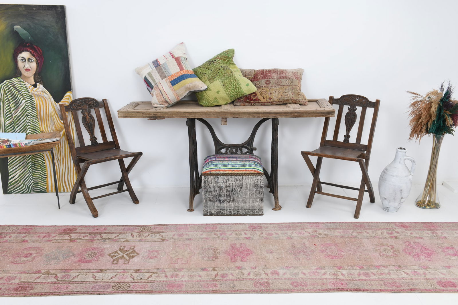 2'9'' x 12'3'' Handmade Vintage Wool Patchwork Rug - 7001 - 3