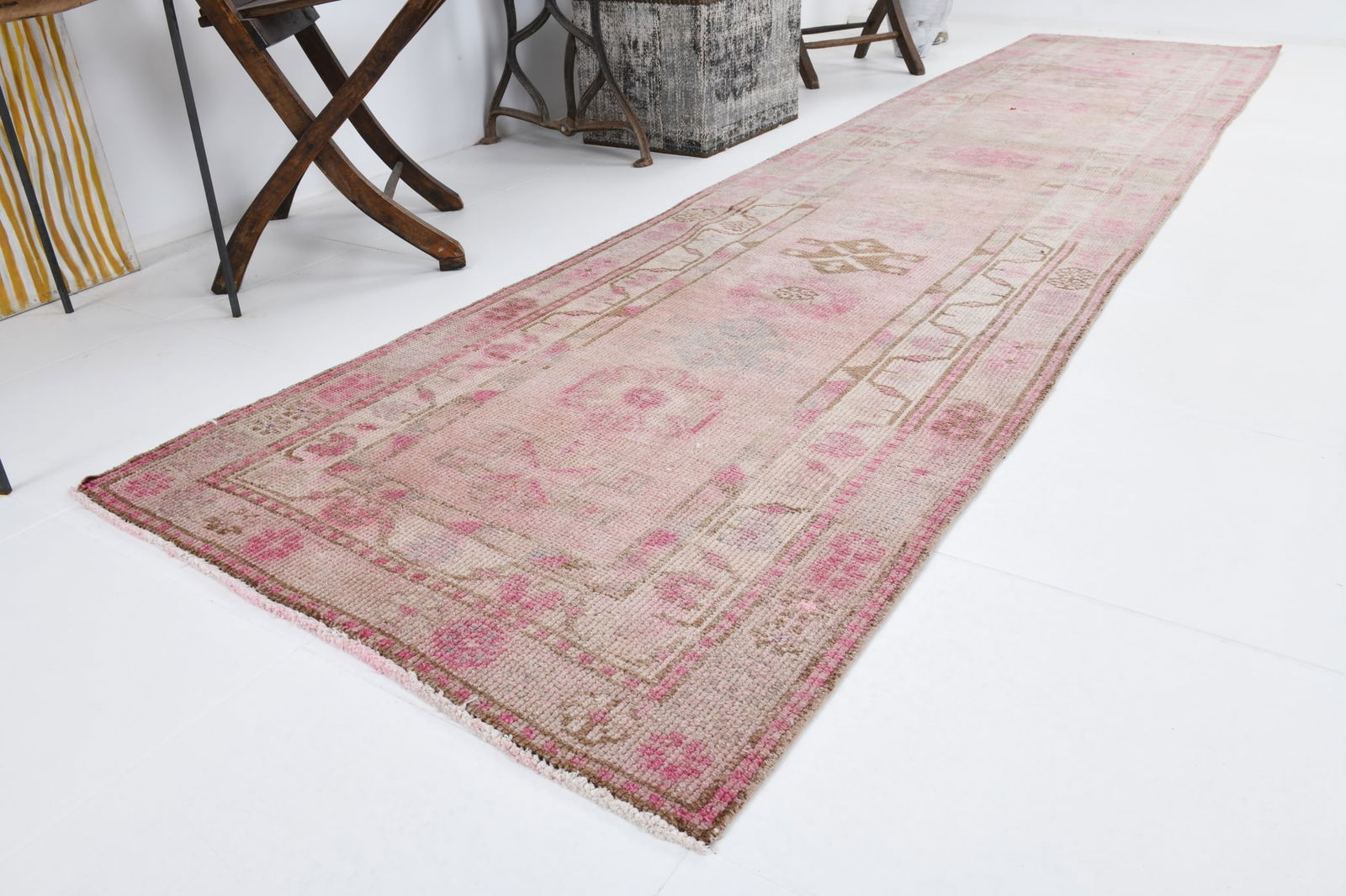 2'9'' x 12'3'' Handmade Vintage Wool Patchwork Rug - 7001 - 5