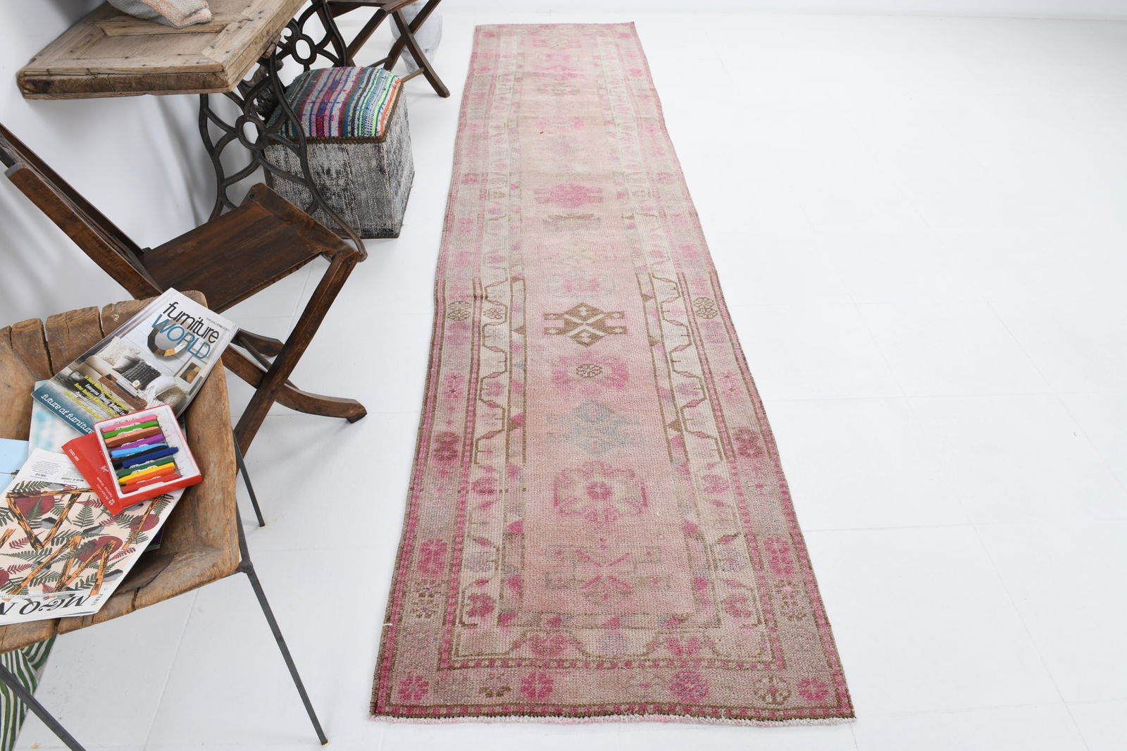 2'9'' x 12'3'' Handmade Vintage Wool Patchwork Rug - 7001 - 6