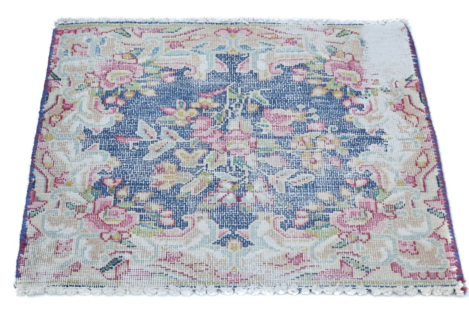 Semi Antique Muted Floral 1'5X1'6 Distressed Oriental Square Rug - 12