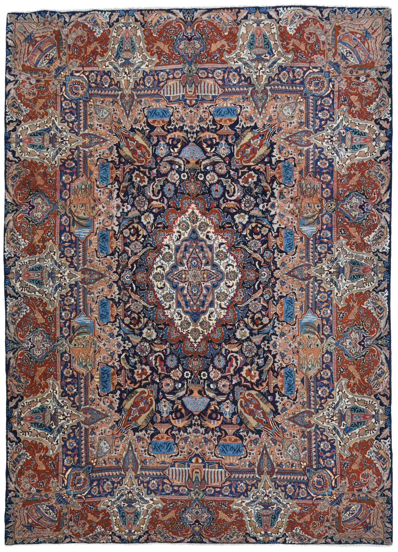 Vintage Purple-navy Pictorial 10X13 Kashmar Persian Rug: Title: Vintage Purple-navy Pictorial 10X13 Kashmar Persian RugDescription:Handmade vintage 10X13 purple-navy Enhance your Living Room, Dining Room, Guestroom, Office and Library with this Fantastic