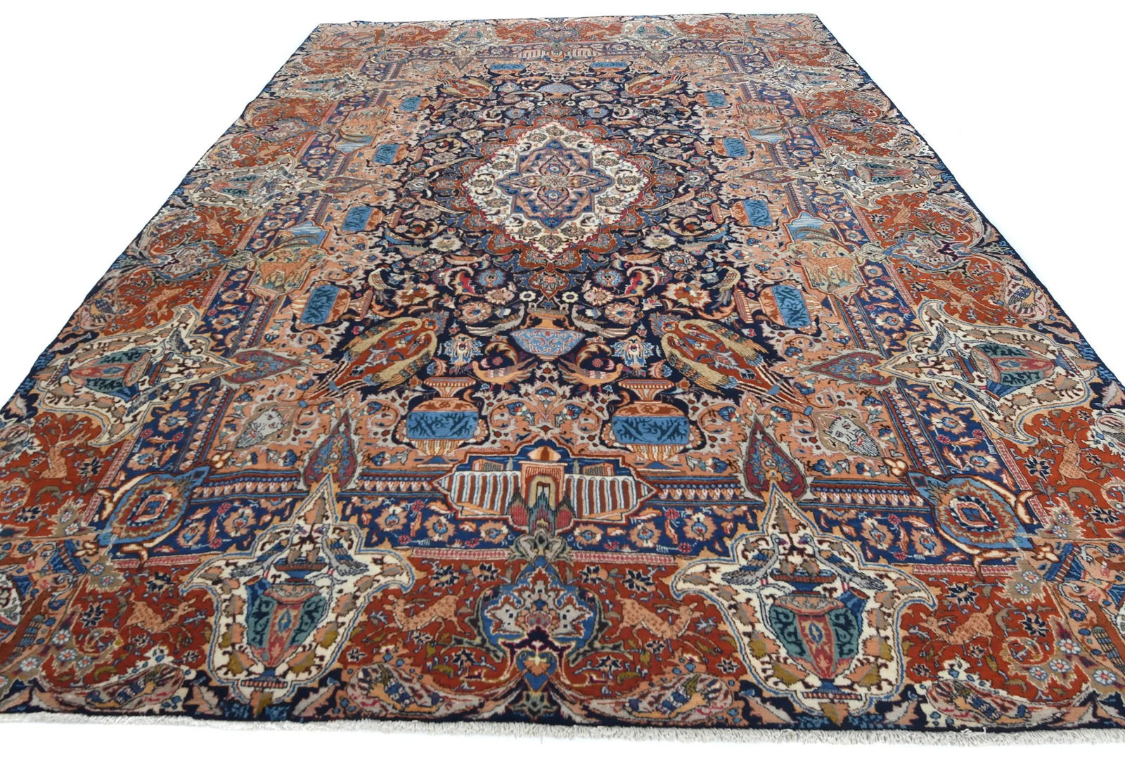 Vintage Purple-navy Pictorial 10X13 Kashmar Persian Rug - 2