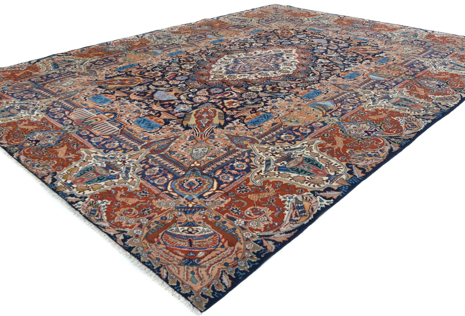 Vintage Purple-navy Pictorial 10X13 Kashmar Persian Rug - 3