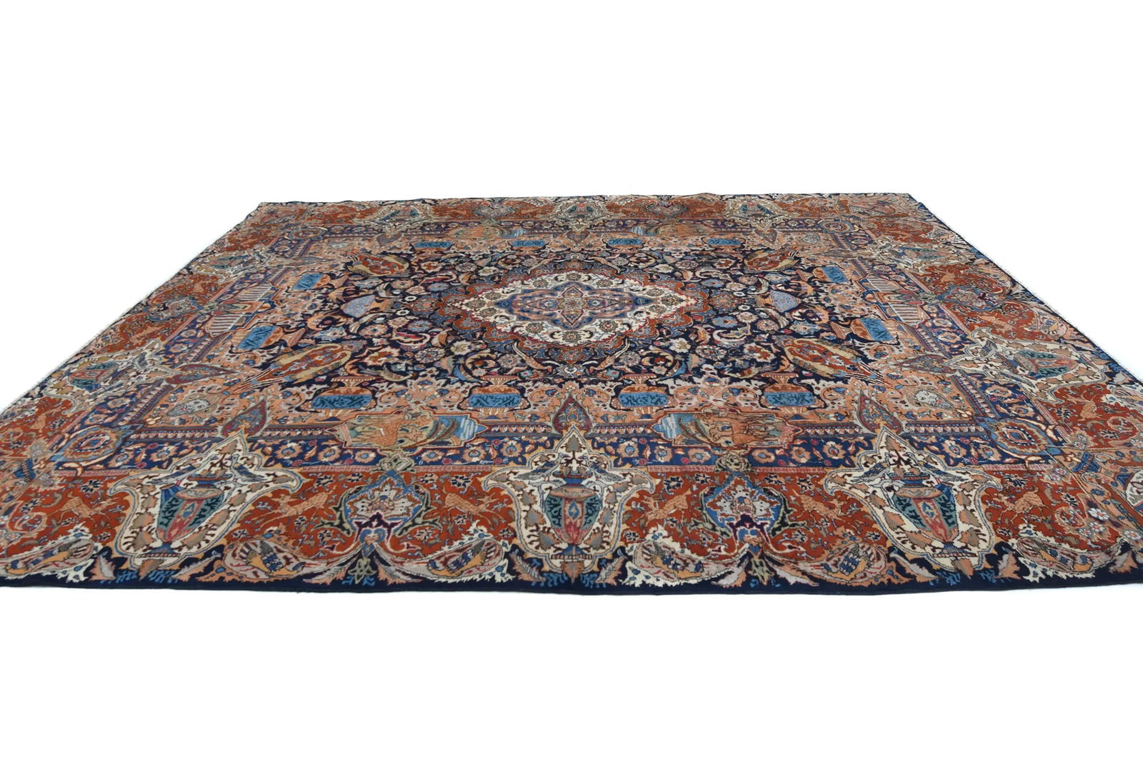 Vintage Purple-navy Pictorial 10X13 Kashmar Persian Rug - 4