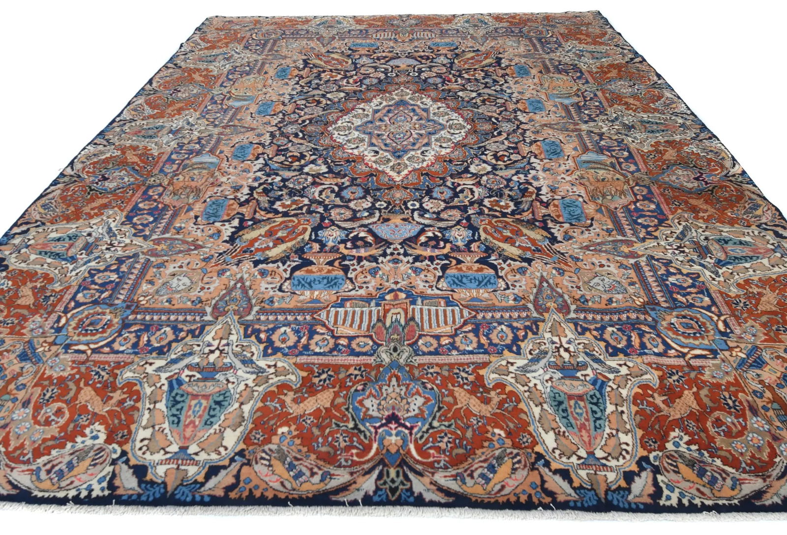 Vintage Purple-navy Pictorial 10X13 Kashmar Persian Rug - 9