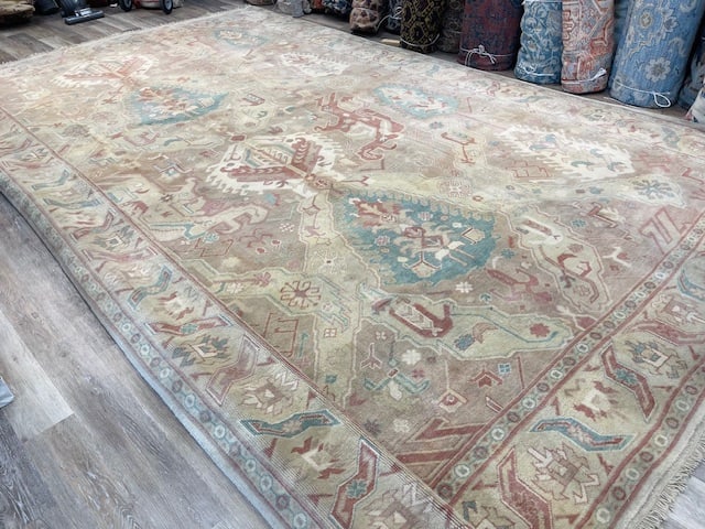 Vintage Large Turkish Ushak Rug-5281: Title:Vintage Large Turkish Ushak Rug-5281Description:Avintage Turkish Ushak rug from cental Anatolia, size 12 ft by 16 ft, circa 1990, excellent condition with a good pile throughout, complete rug