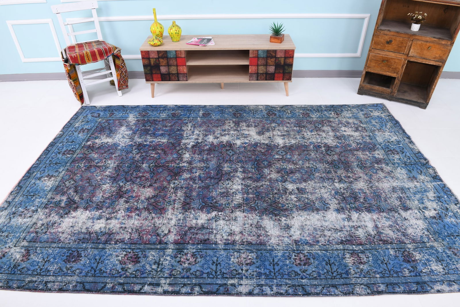 6'2'' x 9'6'' Handmade Vintage Wool Rug - 6634 - 3