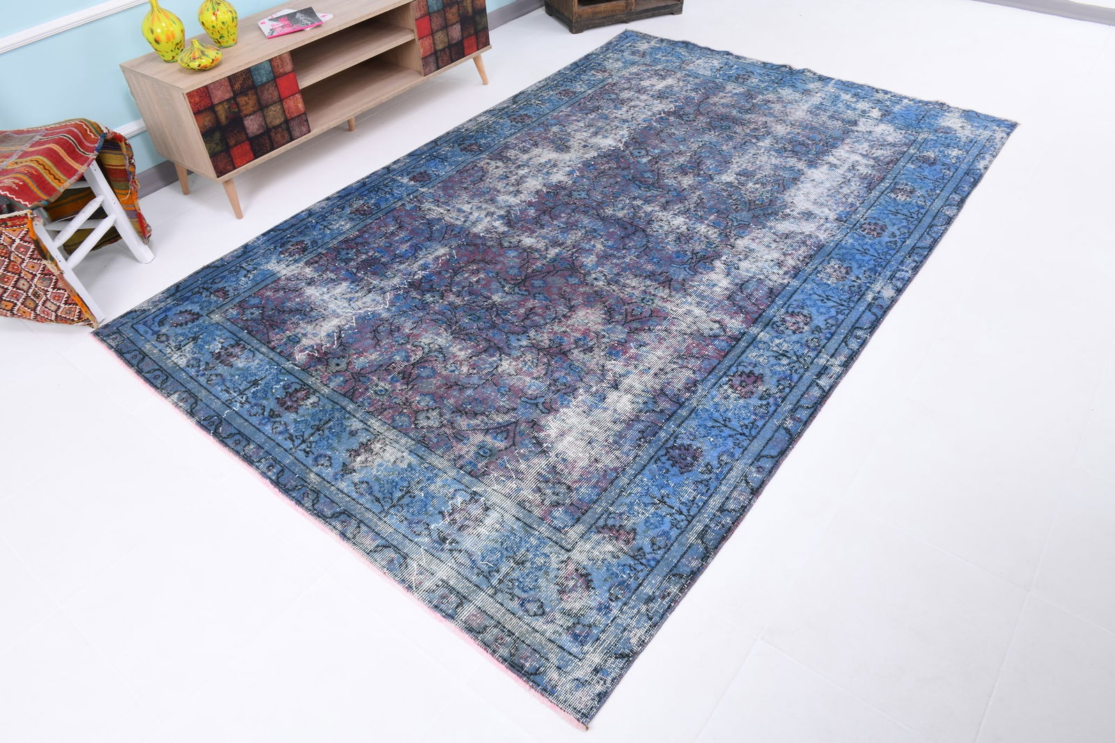 6'2'' x 9'6'' Handmade Vintage Wool Rug - 6634 - 5