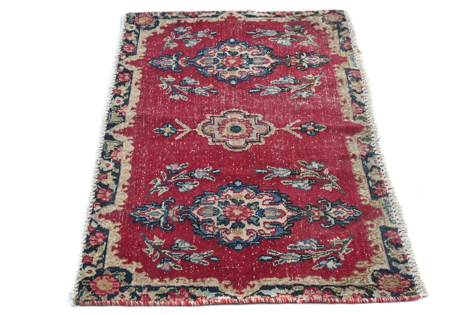 Semi Antique Muted Red Floral 1'8X2'11 Distressed Oriental Rug - 2
