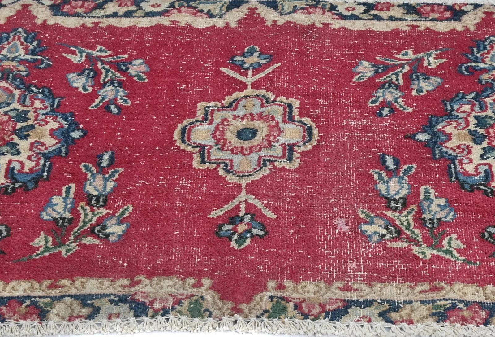 Semi Antique Muted Red Floral 1'8X2'11 Distressed Oriental Rug - 6