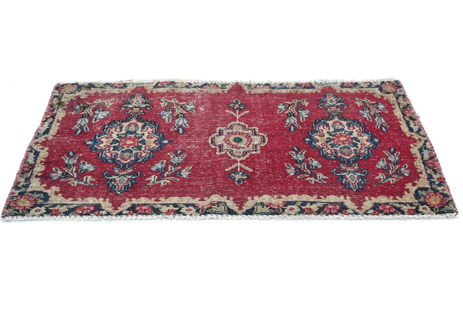 Semi Antique Muted Red Floral 1'8X2'11 Distressed Oriental Rug - 7