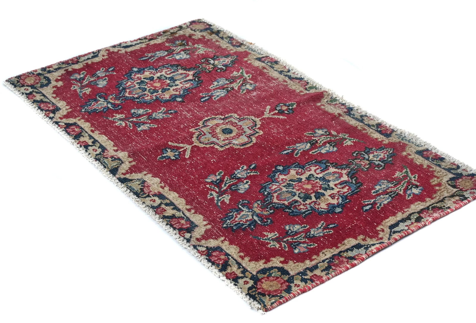 Semi Antique Muted Red Floral 1'8X2'11 Distressed Oriental Rug - 8