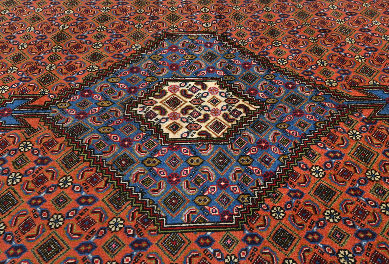 Vintage Orange Traditional 6'8X9'6 Ardabil Persian Rug - 5