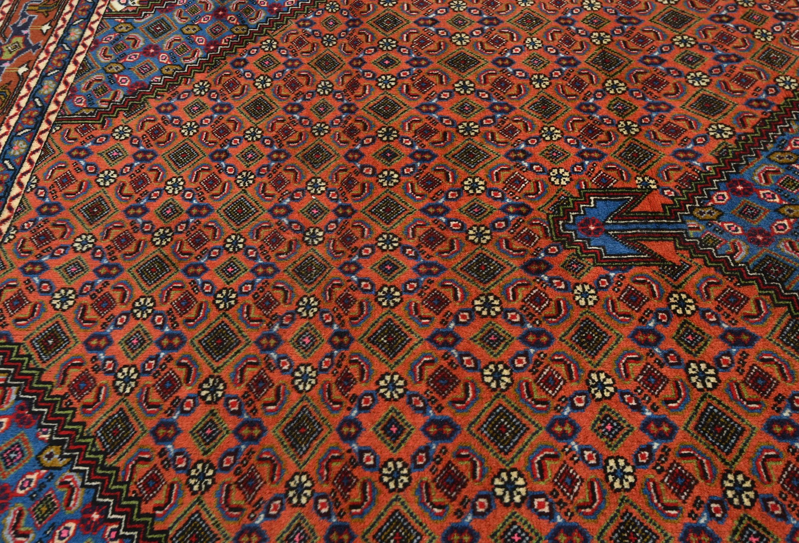 Vintage Orange Traditional 6'8X9'6 Ardabil Persian Rug - 6