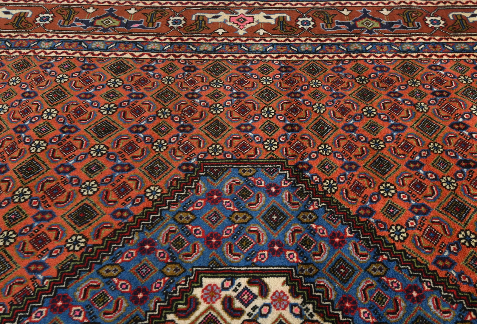 Vintage Orange Traditional 6'8X9'6 Ardabil Persian Rug - 7