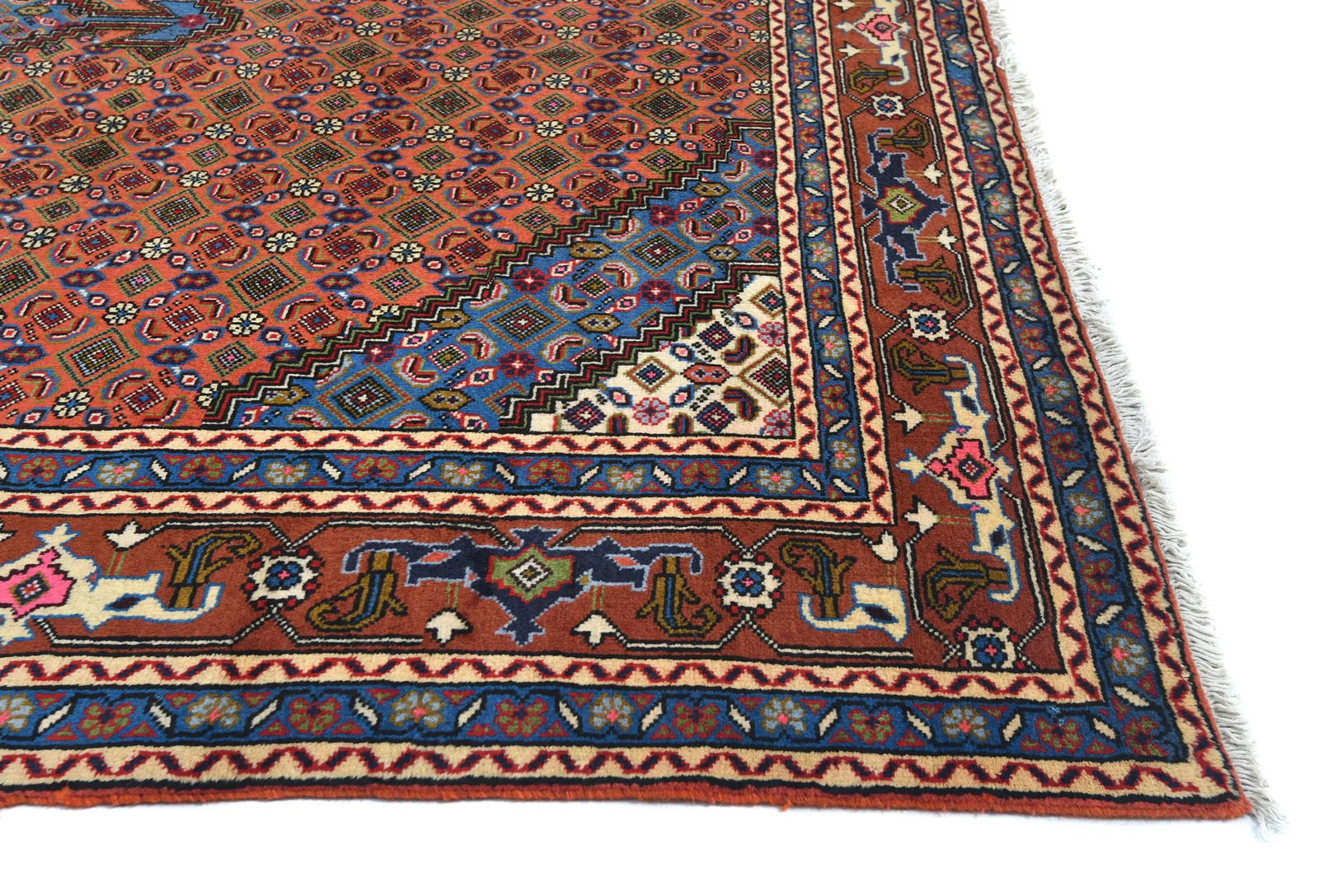Vintage Orange Traditional 6'8X9'6 Ardabil Persian Rug - 8