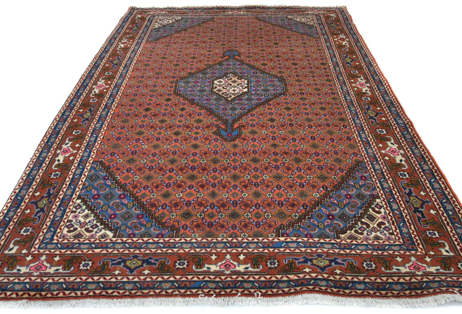 Vintage Orange Traditional 6'8X9'6 Ardabil Persian Rug - 9