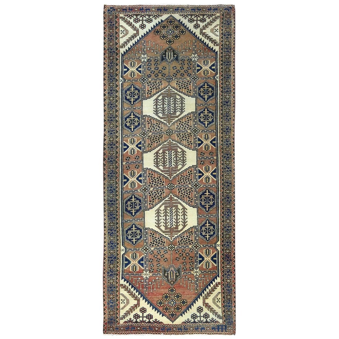 Mocha Brown Vintage Persian Heriz Hand Knotted Pure Wool Runner Rug: Title: Mocha Brown Vintage Persian Heriz Hand Knotted Pure Wool Runner RugDescription: This is a truly genuine one-of-a-kind. It has been Knotted for months and months in the centuries-old weaving
