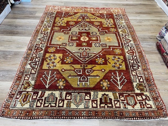 Antique Turkish Village Tribal Rug-5282: Title:Antique Turkish Village Tribal Rug-5282Description:Georgous antique Turkish village Tribal rug from central Turkey, size 5 ft inches by 7 ft, circa 1930, excellent condition with a good pile