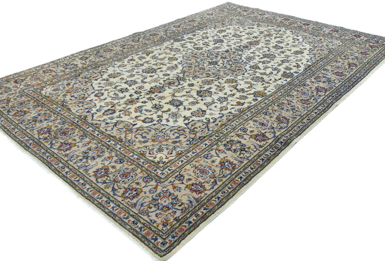 Vintage Cream Traditional Floral 7X10 Kashan Persian Rug - 3