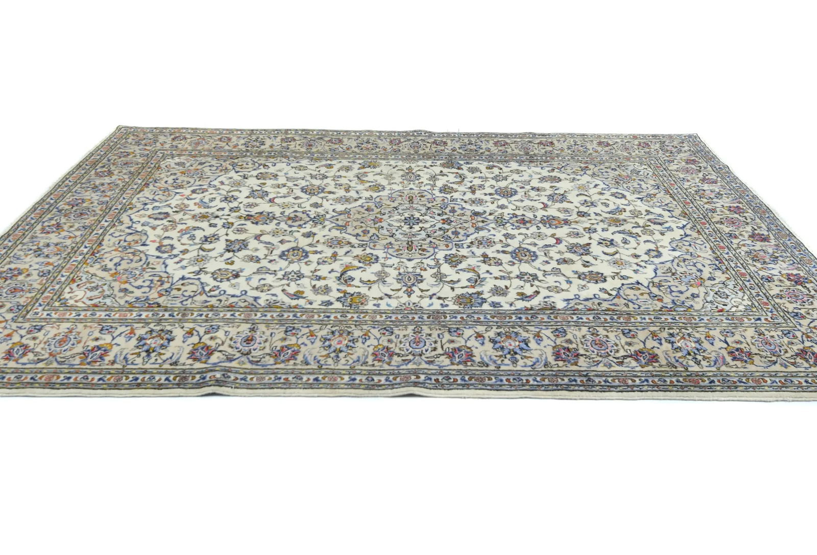 Vintage Cream Traditional Floral 7X10 Kashan Persian Rug - 4